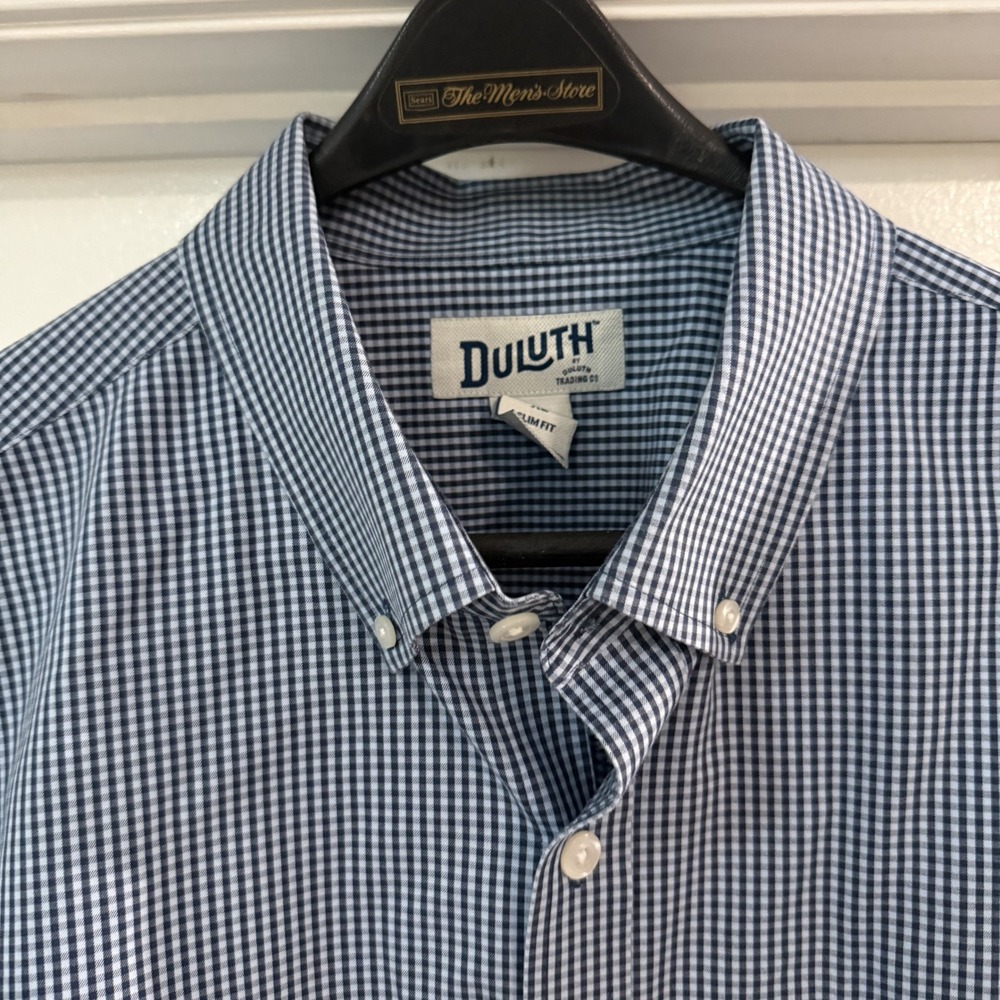 Duluth Trading Co Gingham Button Down Shirt Mens XL Slim Fit
